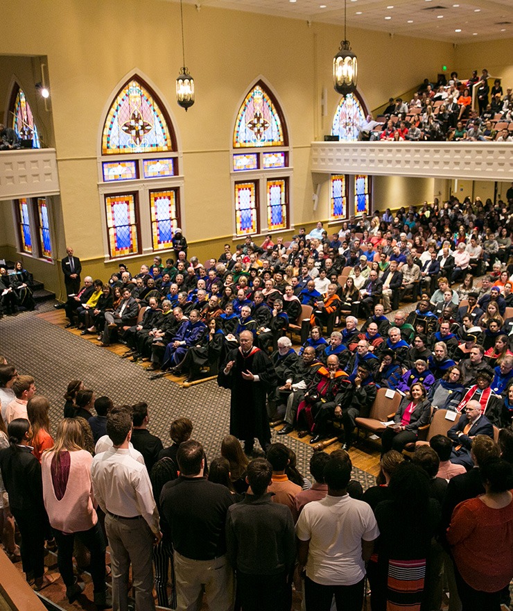 The Mercer choir sings during the 2018 Founders Day program inside Willingham Chapel.