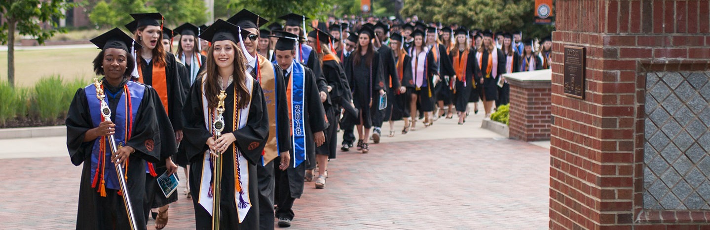 Mercer graduates process through the Macon campus in spring 2018.