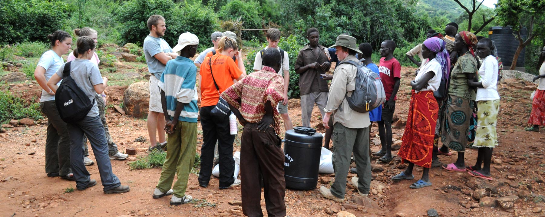 Mercer On Mission team members work on a system to provide clean drinking water from the Wei Wei River to the center of the Kenyan community.