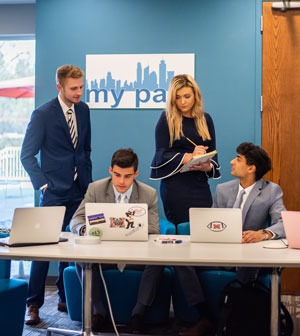 Business students work in the Mercer Innovation Center