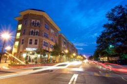 Mercer Village in Macon is pictured at night.