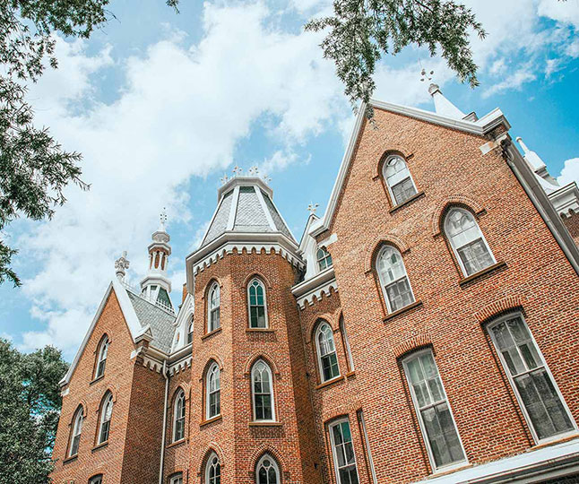 View of the Administration building from the base looking up