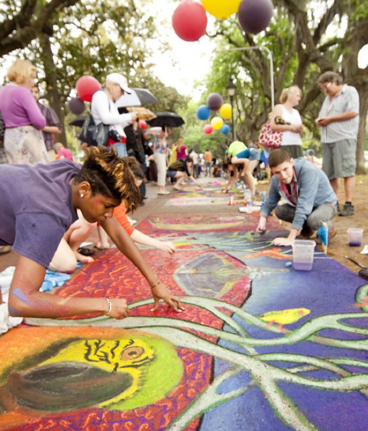 Sidewalk chalk art in Savannah