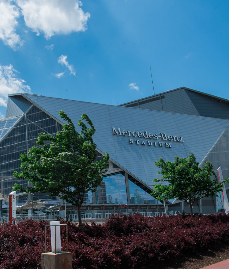 Exterior shot of Mercedes-Benz Stadium