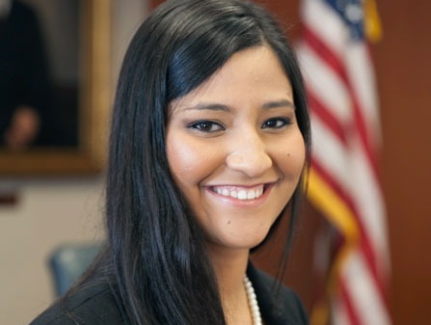 Smiling student in courtroom