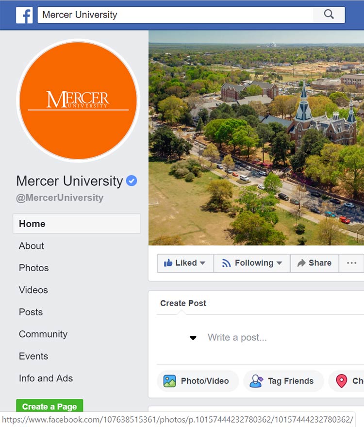 Mercer University Facebook Screenshot