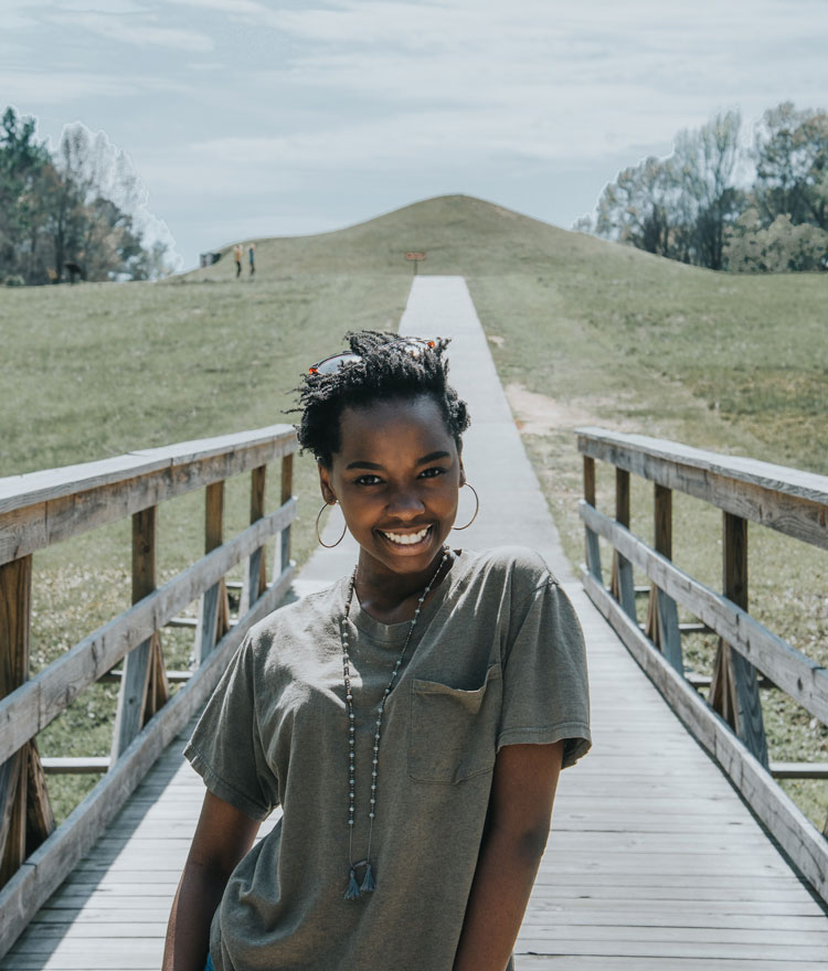 Student exploring the Ocmulgee Mounds National Historic Park