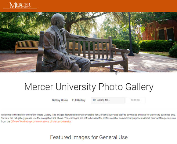 The home page of the Mercer Photo Gallery