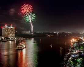 Fireworks over the river in Savannah