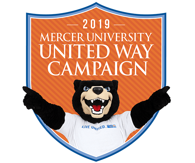 2019 Mercer University United Way Campaign with Toby pointing to the sky