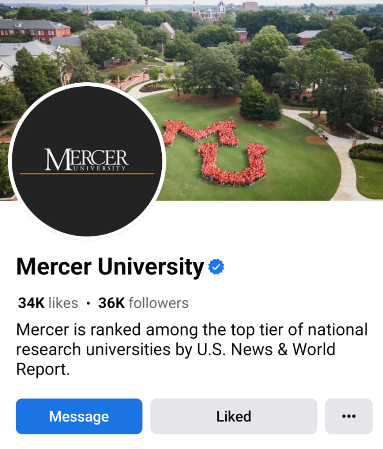 screen grab of top of mercer university facebook page