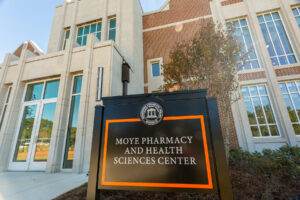 exterior of the moye pharmacy and health sciences center