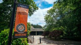 A banner in front of Mercer's Swilley Library