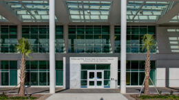 Exterior photo of Mercer's Savannah medical school building entrance